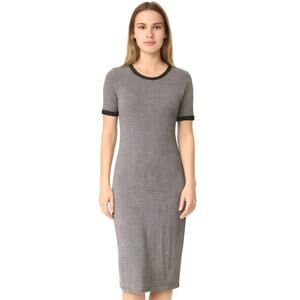 NWOT Popular 21 Women Black White Striped Stretch Bodycon Midi Dress Size Large